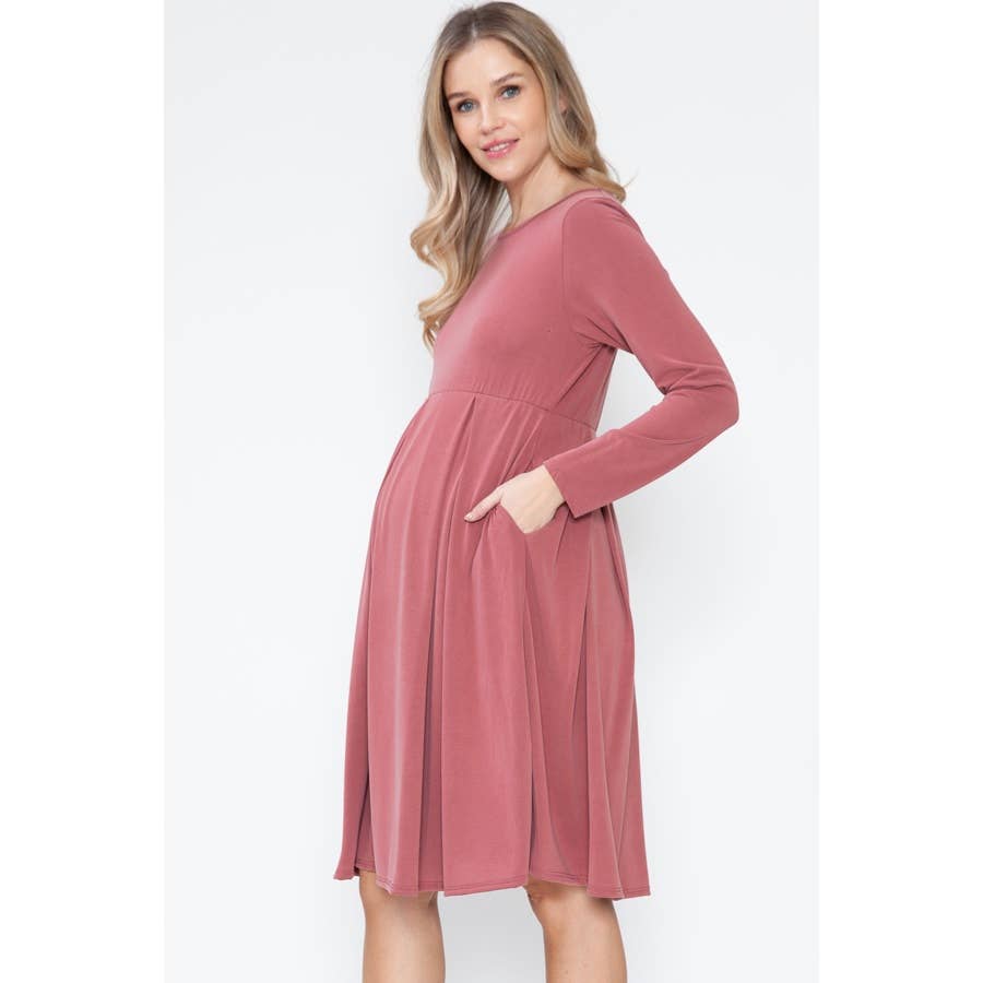 Story Teller - Maternity Shower Long Sleeve Solid Spring Dress