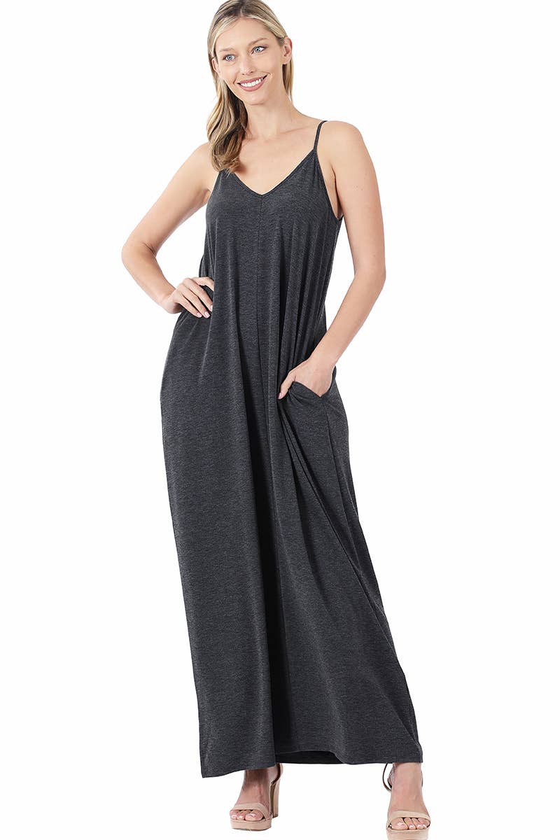 42POPS - V-NECK CAMI MAXI DRESS /w adjustable strap