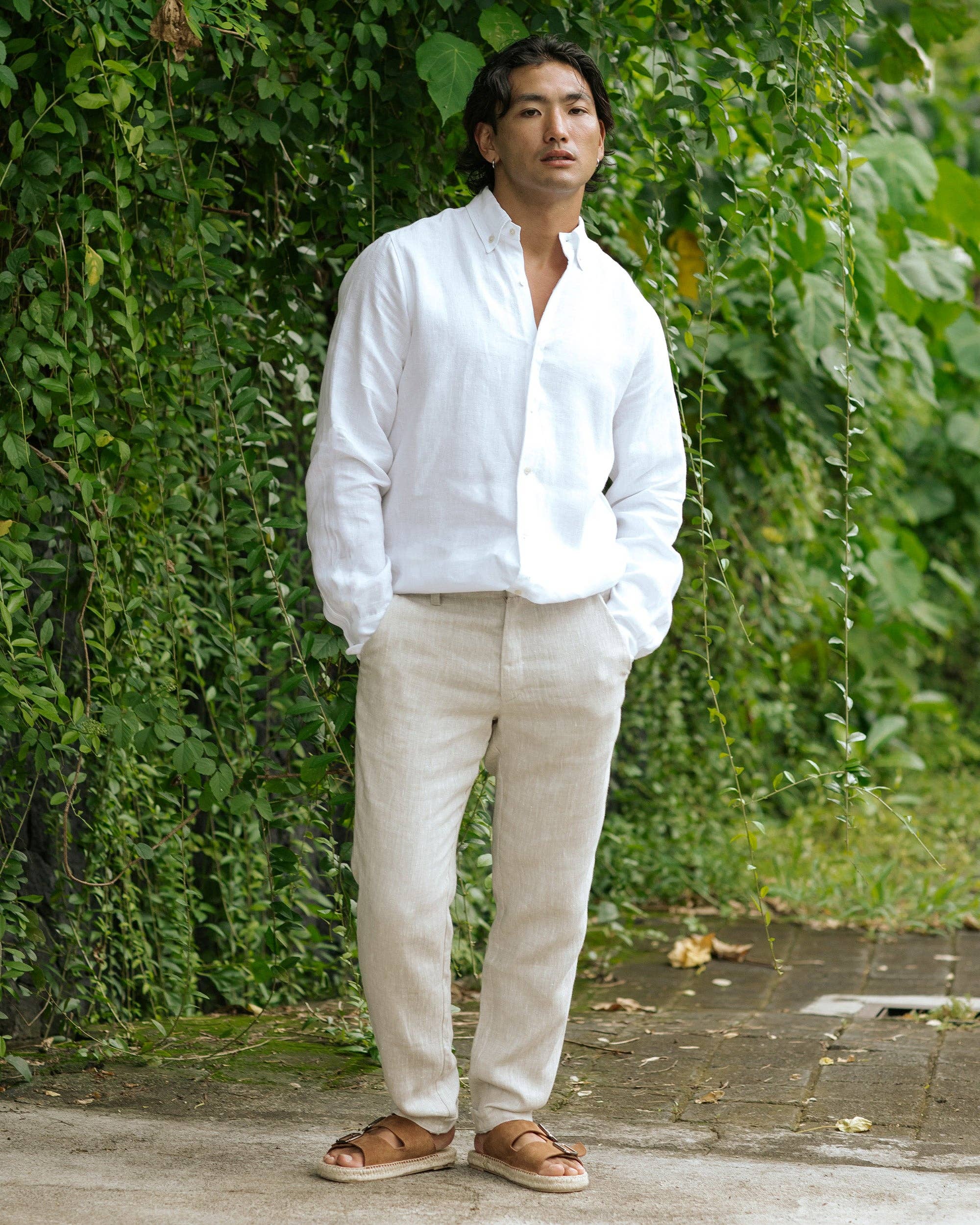 MagicLinen (We handle U.S. import procedures for you) - Regular straight leg men's linen pants SOGLIO in Natural