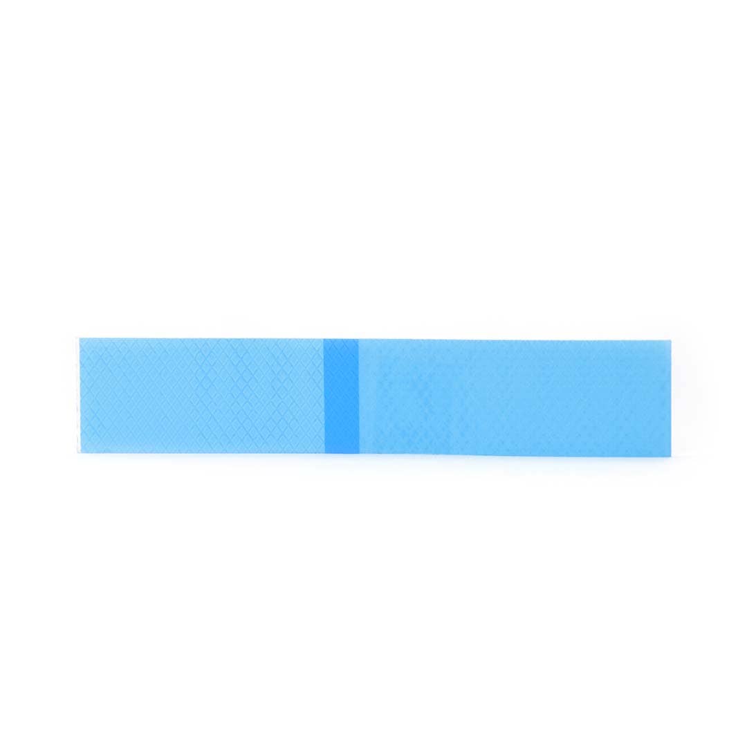 Blue silicone strip cut to a specific length, part of Scarfade Scar Sheets designed to help fade scars.