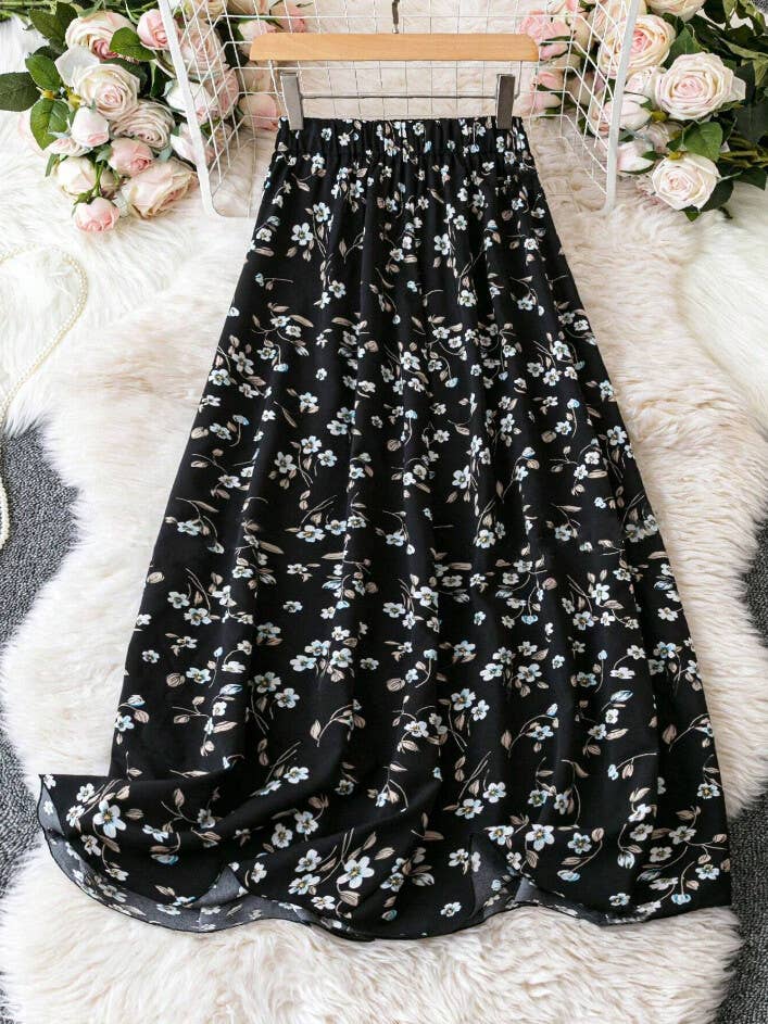Rosa Clothing - High Waist Slim Floral Maxi Skirt