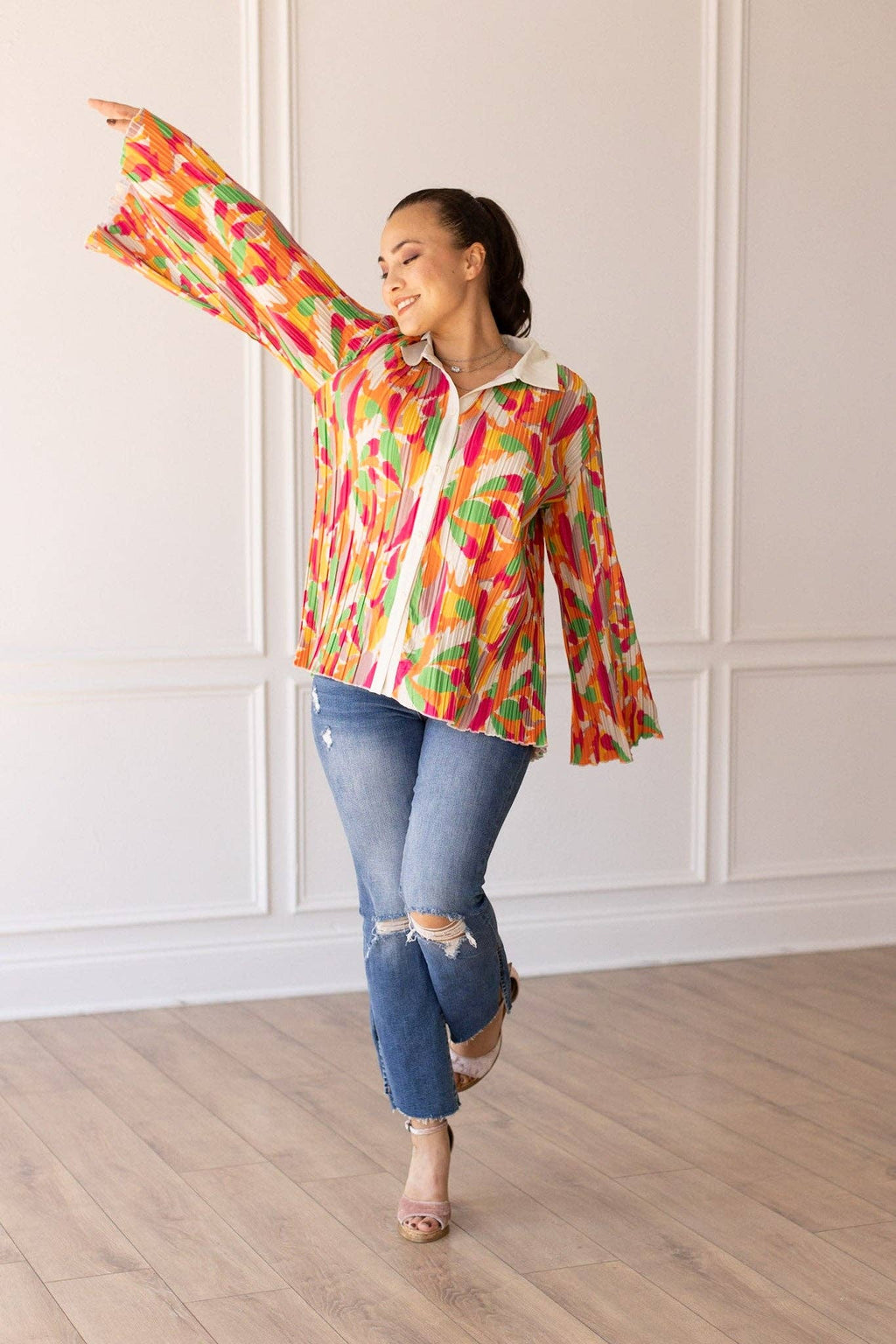 GRACE+EMMA by Southern Grace - Pleats and Petals Flare Sleeve Top
