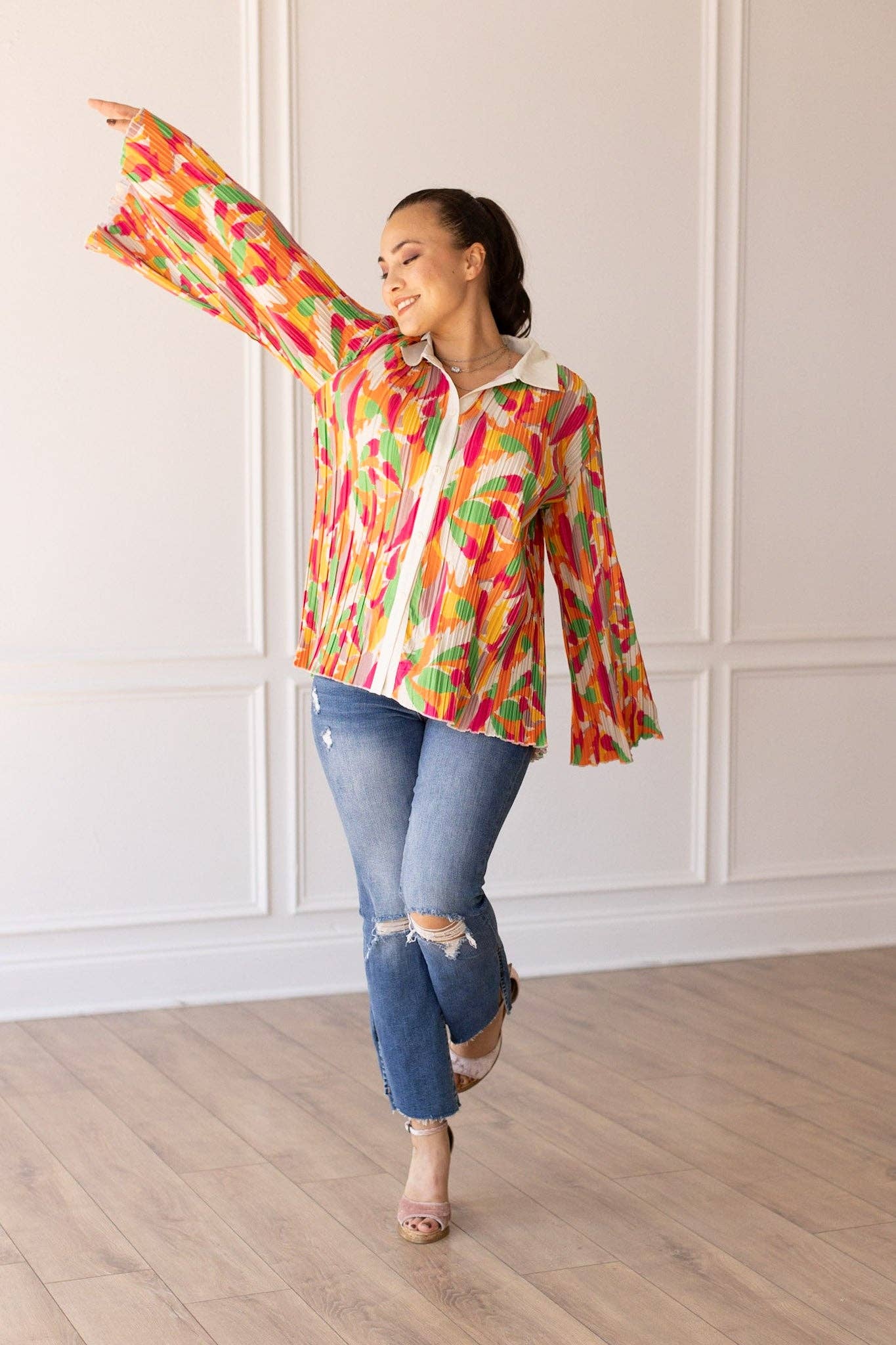 GRACE+EMMA by Southern Grace - Pleats and Petals Flare Sleeve Top