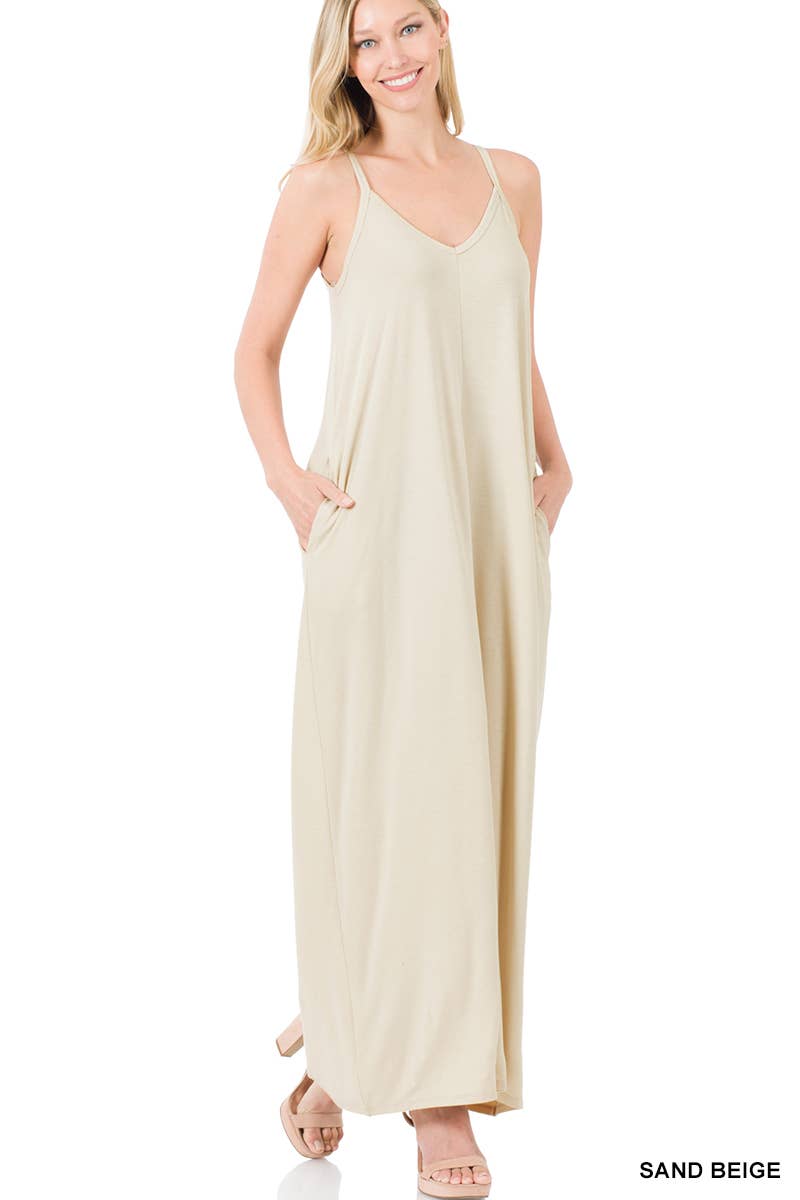 42POPS - V-NECK CAMI MAXI DRESS /w adjustable strap