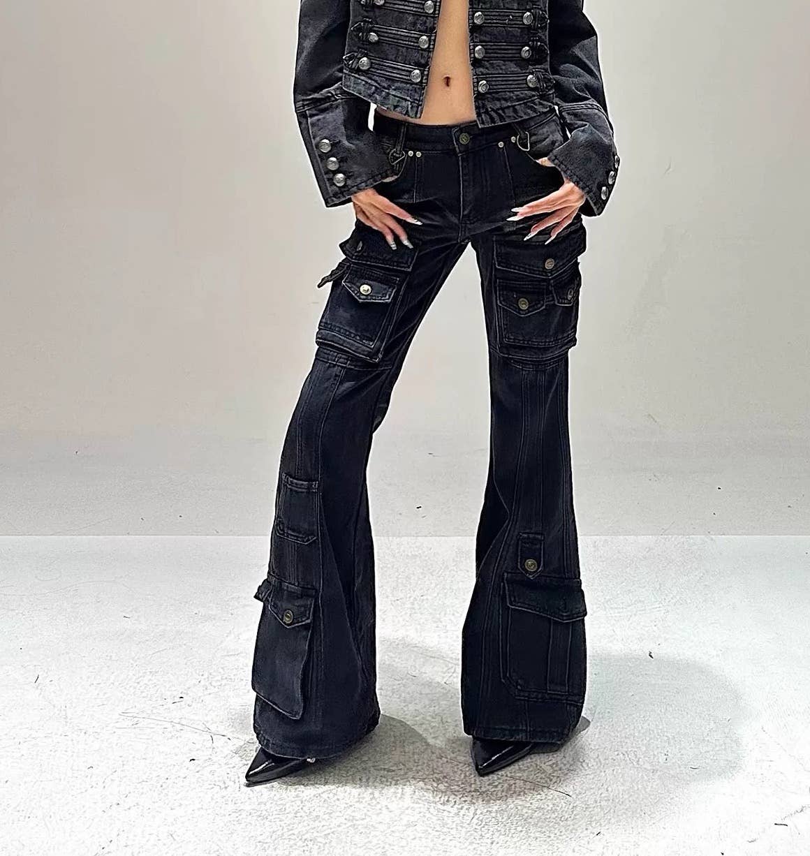 Productseeker - JK99Y Retro Black Washed Denim Straight Shoulder Short Jacke
