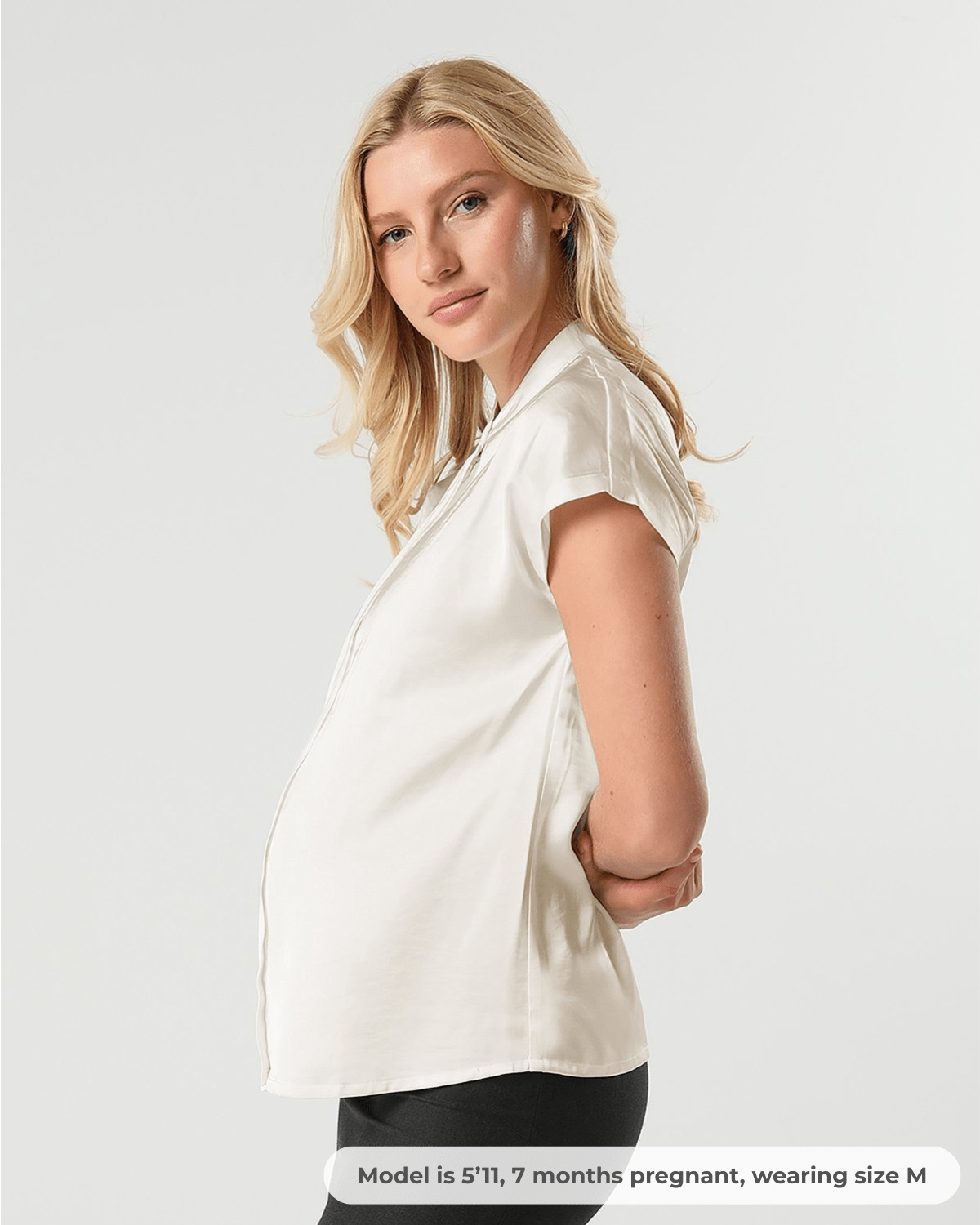 MARION - Short Sleeve Satin Maternity Shell Top with Concealed Nursing Zip