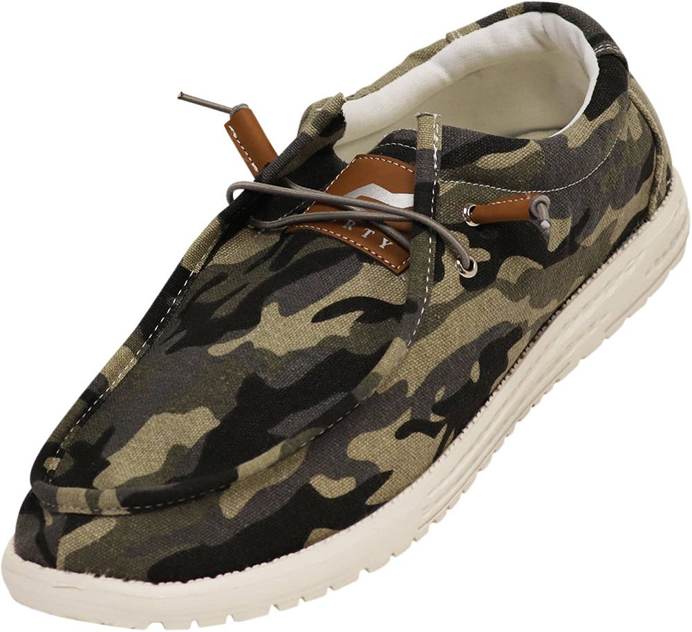 The Norty Brand - Norty Mens 8-13 Green Camo Laceup Boat Shoes Prepack