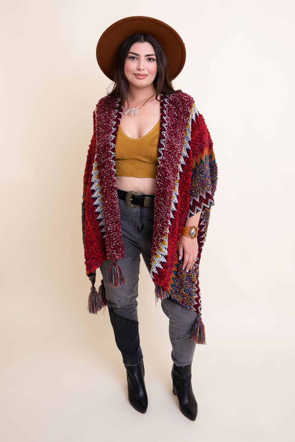 Leto Accessories - Plus Size Colorful Crochet Patterned Ruana