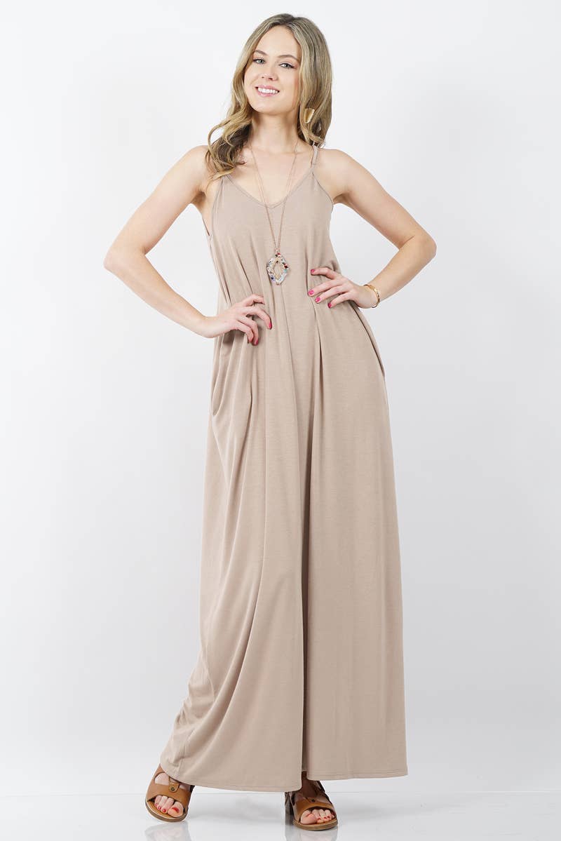 42POPS - V-NECK CAMI MAXI DRESS /w adjustable strap
