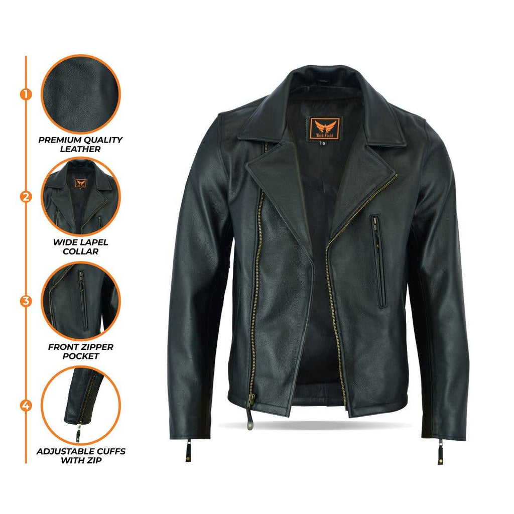 Mens Motorcycle Biker Style Jacket - Cowhide Milled Leather Jacket