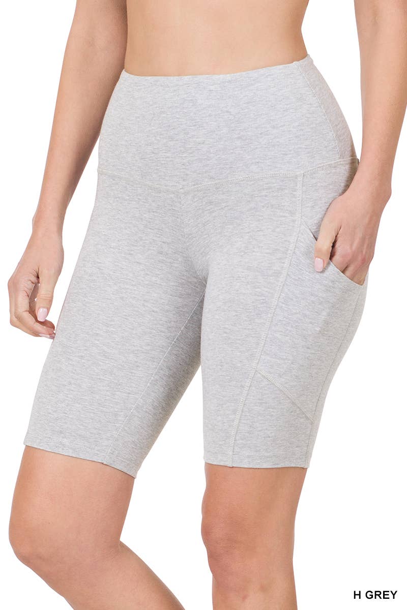 42POPS - SI-22170 COTTON WIDE WAISTBAND BIKER SHORTS WITH POCKETS