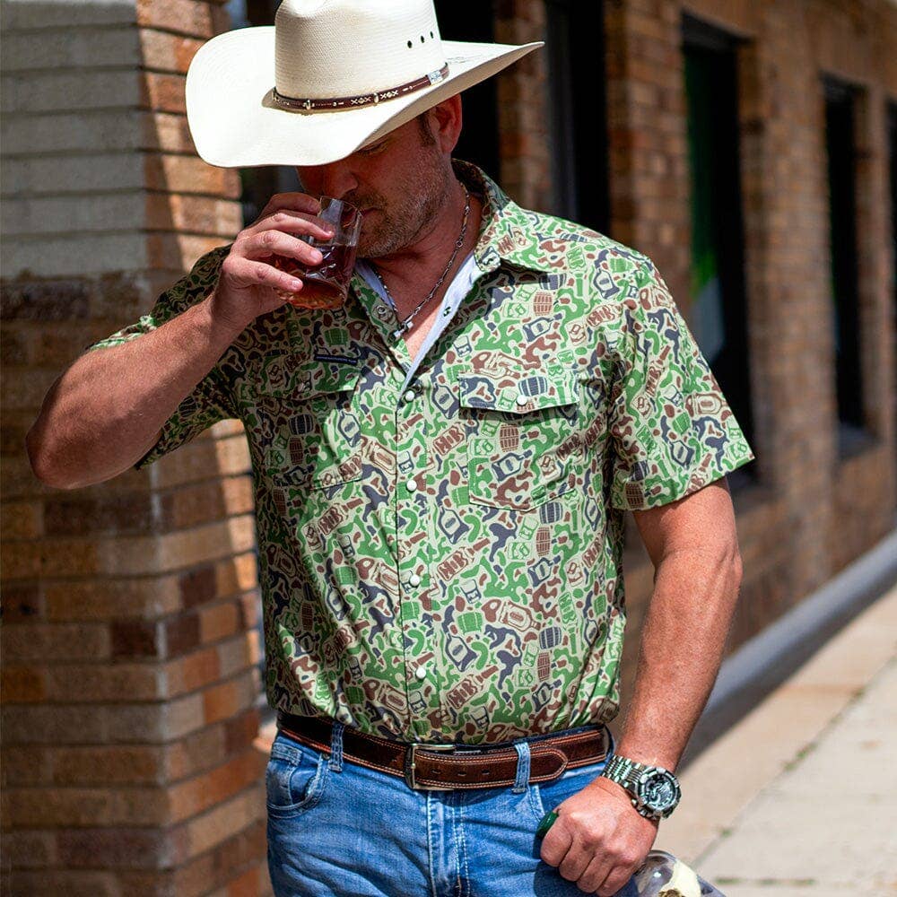 Southern Drinking Club - Chemise Performance boutonnée en nacre Camouflage Whiskey - Aérée et Légère