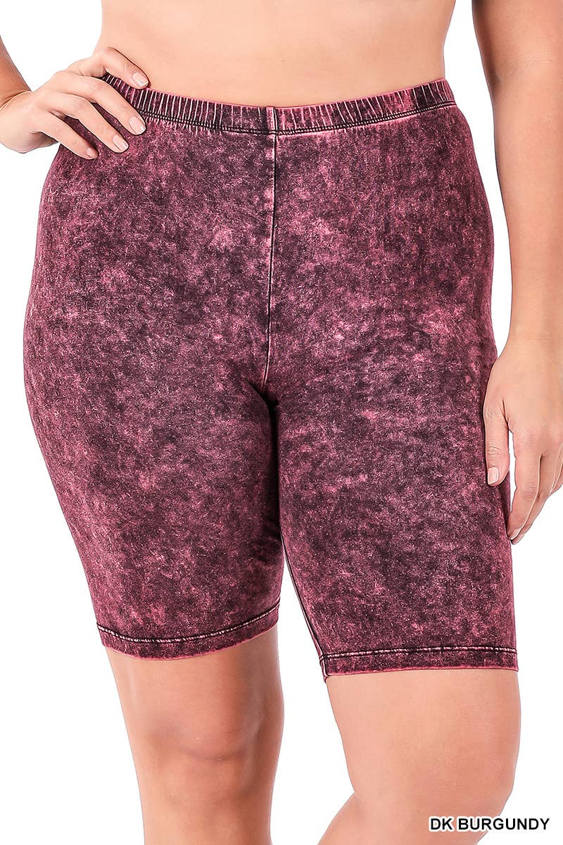 42POPS - .SI-21866 PLUS SIZE MINERAL WASHED BIKER SHORTS: BLUE GREY-126917 / 2X