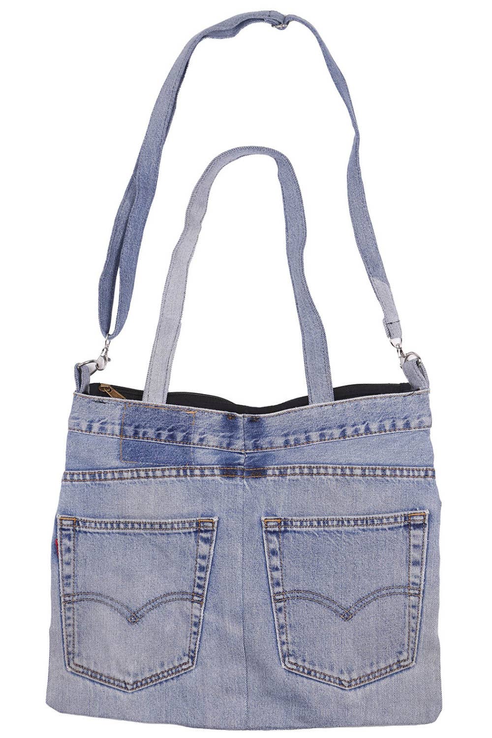 Sunshine Joy - Unique Denim Jean Shoulder Hand Upcycled Bag Peace Love Paws