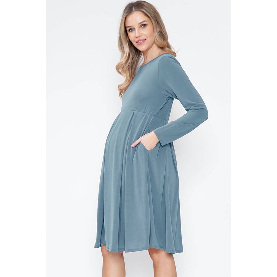 Story Teller - Maternity Shower Long Sleeve Solid Spring Dress