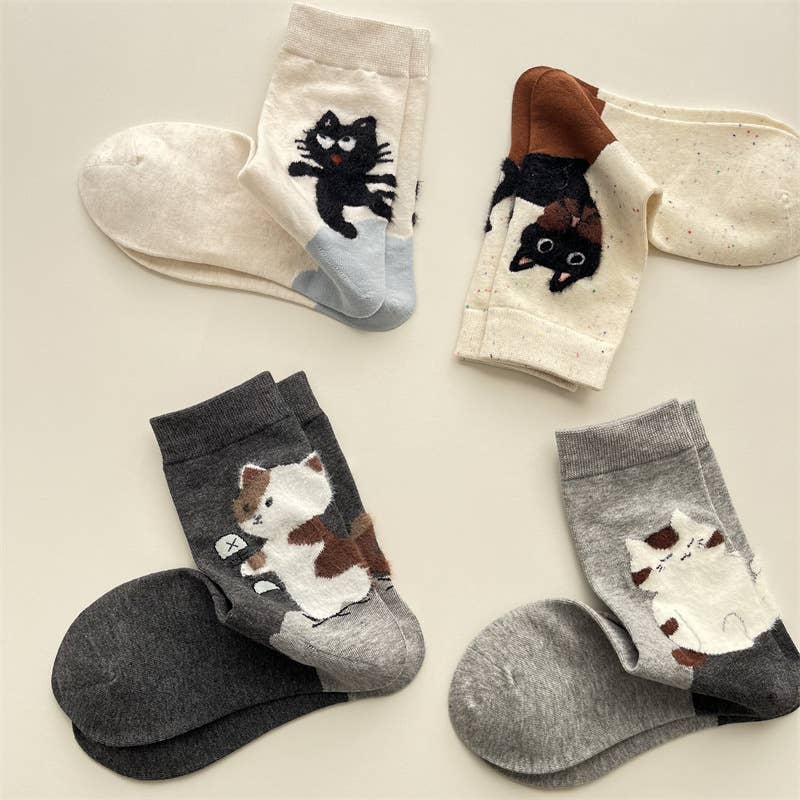 Tourtiwi - Adorable Cat Animal Pattern Casual Crew Socks