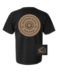 Black SDO Shotgun Shell Logo Tee featuring a shotgun shell graphic on the back and a small duck design on the front.