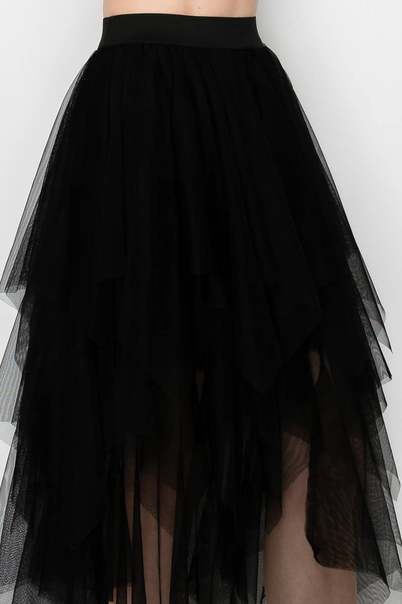 Origami Apparel ~  Lace and Crochet inspired - Dreamy Tiered Tulle Midi Skirt With Floaty Hem - 4546 BK