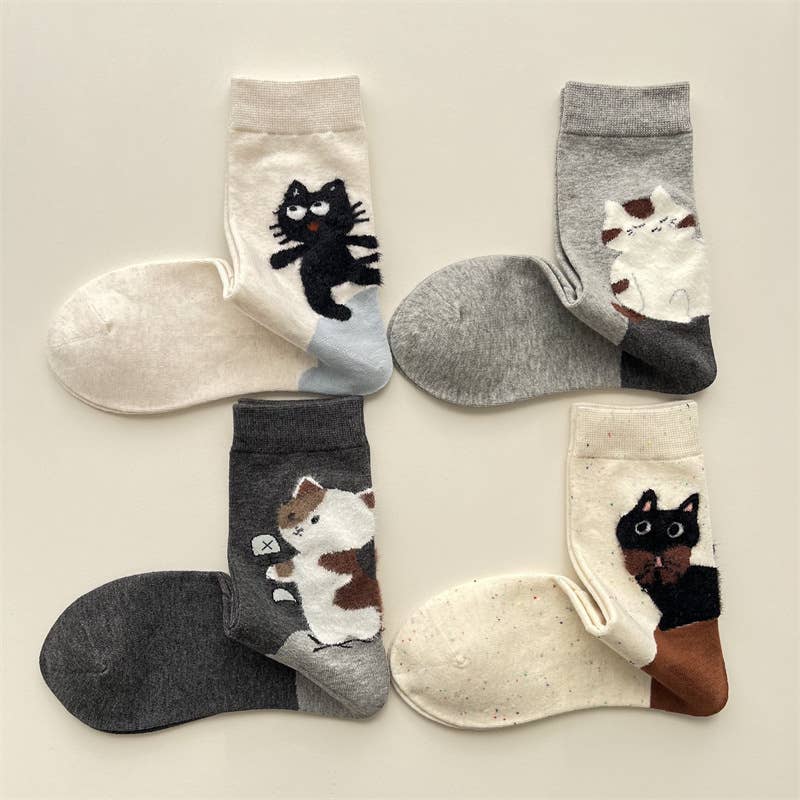 Tourtiwi - Adorable Cat Animal Pattern Casual Crew Socks