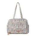 Vintage floral diaper bag in dusty teal with spacious main compartment and structured shape for easy organization.