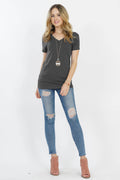 42POPS - SC-80507 BASIC COTTON V-NECK SHORT SLEEVE FITTED TEE