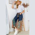 Young Threads - Boho Flare: Overdyed Denim Bellbottom Pants with Printed