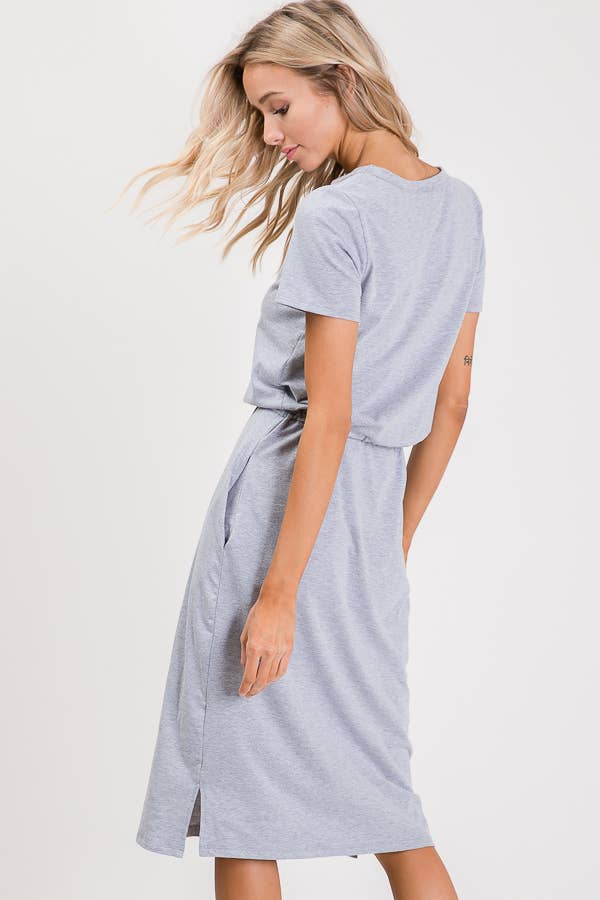 7th Ray - Everyday Drawstring Waist Side Pocket T-Shirt Dress D2465