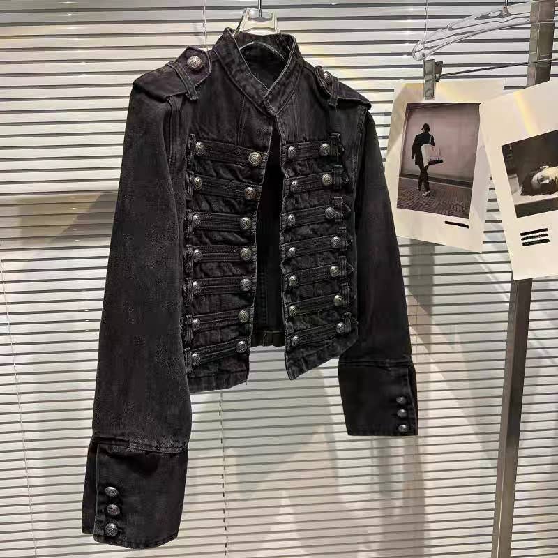 Productseeker - JK99Y Retro Black Washed Denim Straight Shoulder Short Jacke