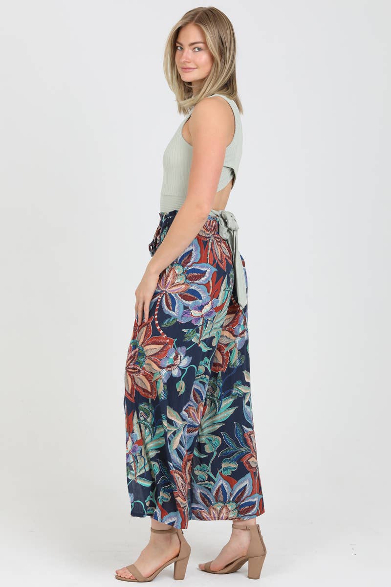 ANGIE - 25P63-FQ60 WIDE LEG PANTS WITH TIE WAIST AND FRONT SLITS