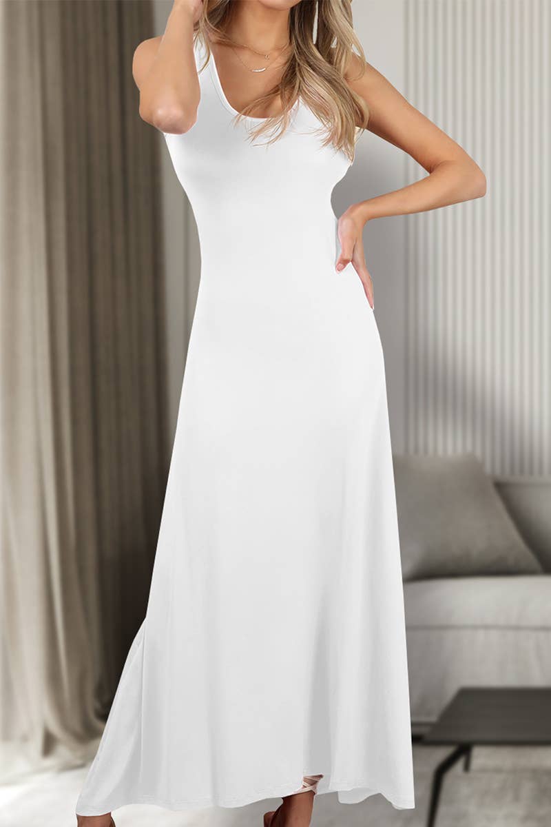 SLEEVELESS V-neck SOLID COLOR KNITTED LONG DRESS