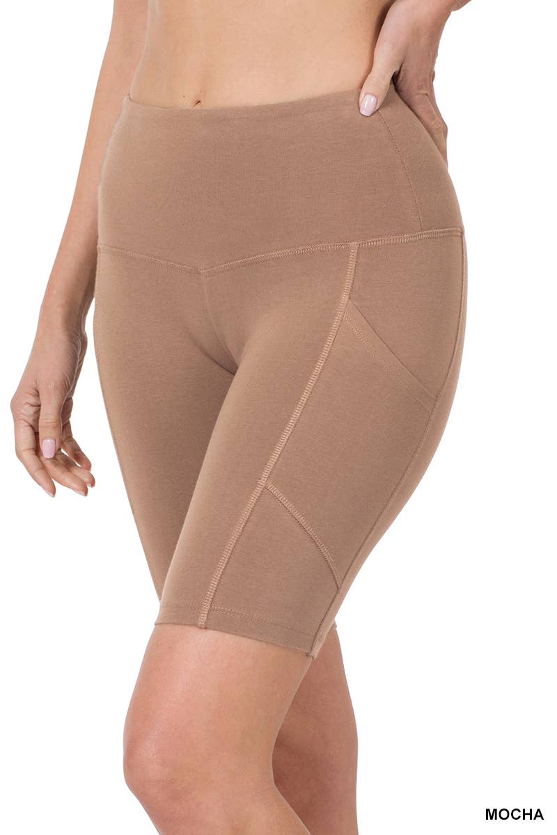 42POPS - SI-22170 COTTON WIDE WAISTBAND BIKER SHORTS WITH POCKETS