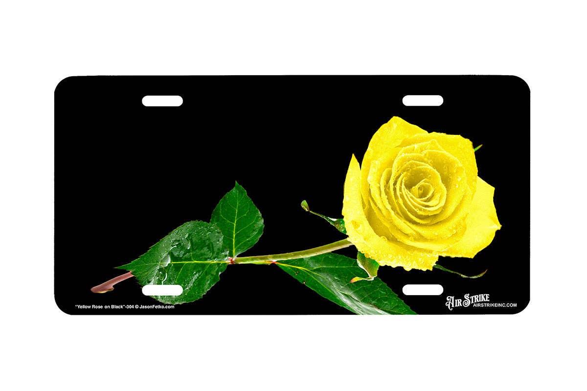 Airstrike - "Yellow Rose on Black" - Decorative License Plate