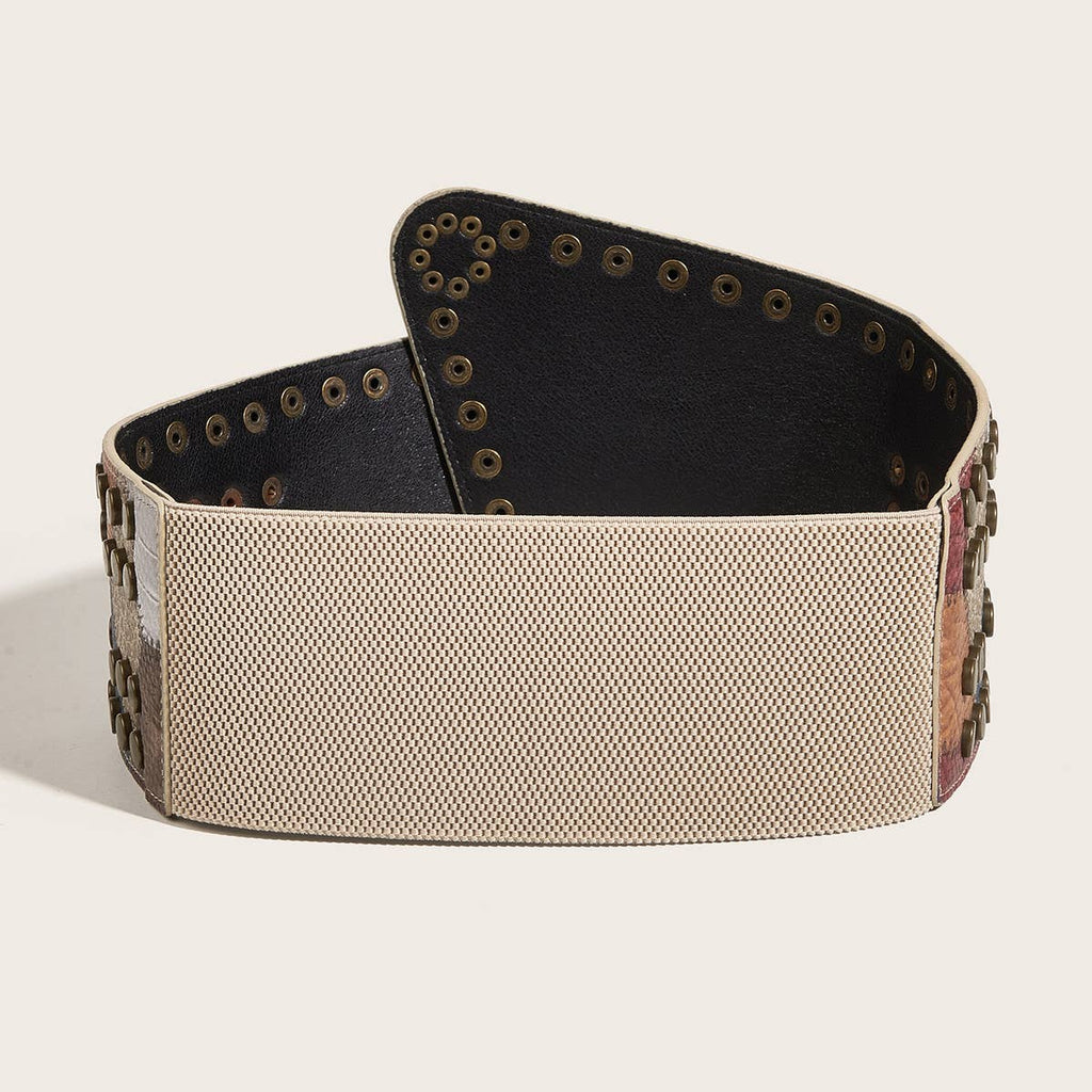 ACCITY - BRONZE NAIL METAL BUCKLE ELASTIC GIRDLE BELT_CWABE0274