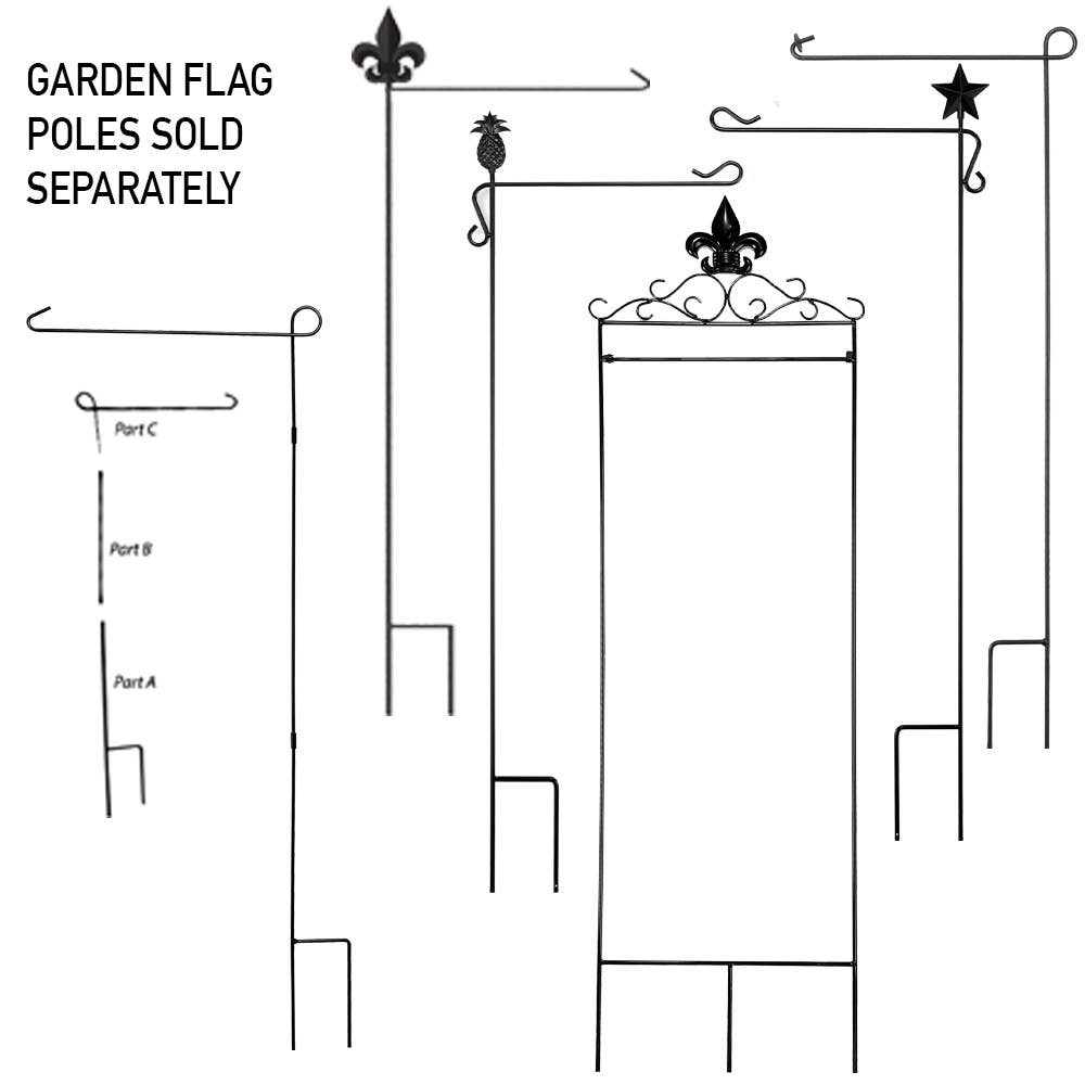 Various garden flag poles displayed in different configurations, showcasing options for the Magnolia - Georgia, Born & Raised flag.