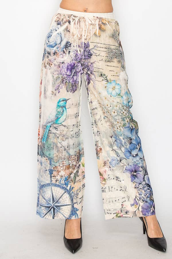 Origami Apparel ~  Lace and Crochet inspired - Relaxed Lace Patchwork Pants With Elastic Drawstring - 4703