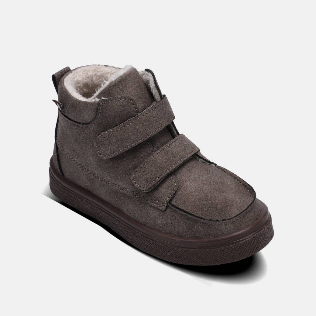 Mid-top Gabriel Young Boys Hook & Loop Boot with faux fur lining and durable outsole, featuring two hook & loop straps.
