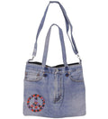 Sunshine Joy - Unique Denim Jean Shoulder Hand Upcycled Bag Peace Love Paws