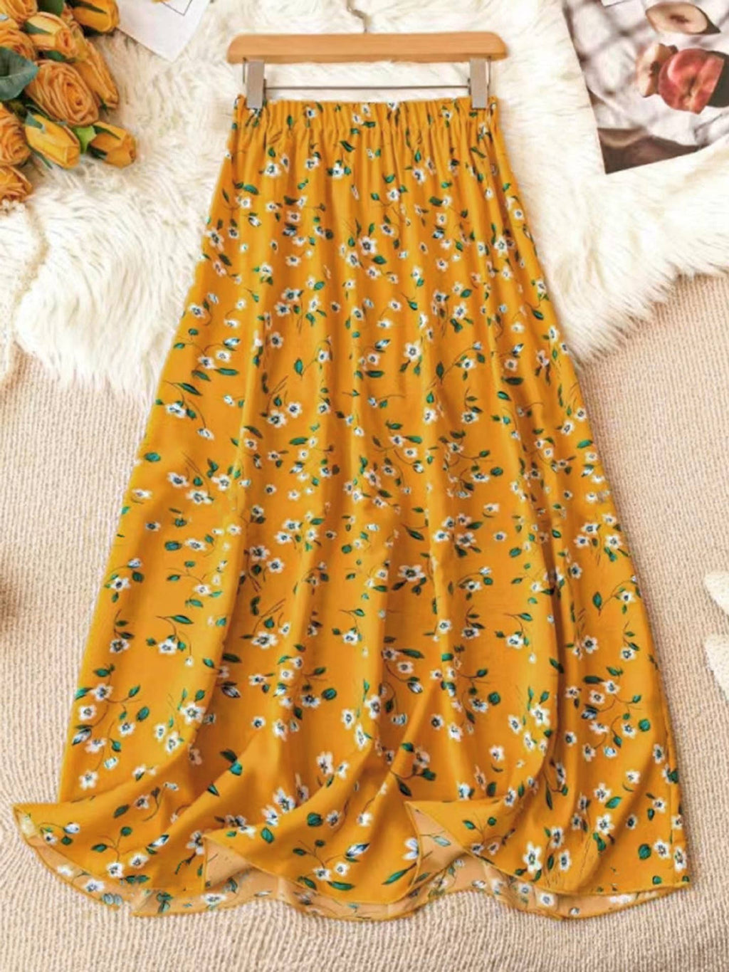 Rosa Clothing - High Waist Slim Floral Maxi Skirt