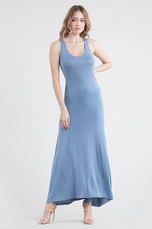 SLEEVELESS V-neck SOLID COLOR KNITTED LONG DRESS