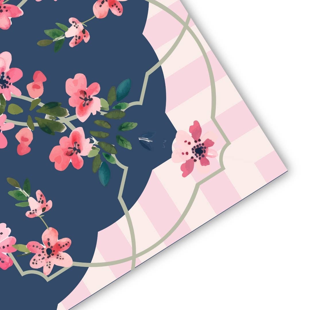 Floral Trellis Mahjong Mat featuring elegant watercolor florals and a playful trellis-inspired design in navy and pink.