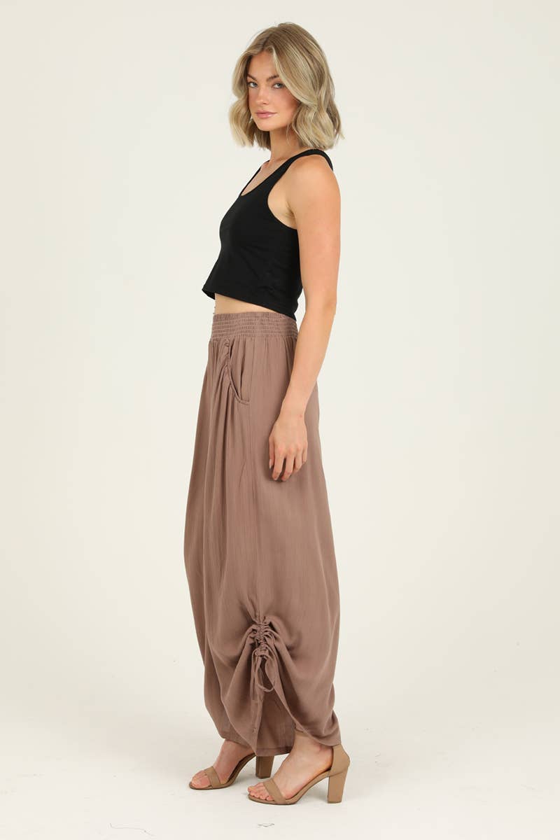 ANGIE - B3710-ASIS SIDE CINCH WIDE LEG PANTS WITH SMOCKED WAIST AND