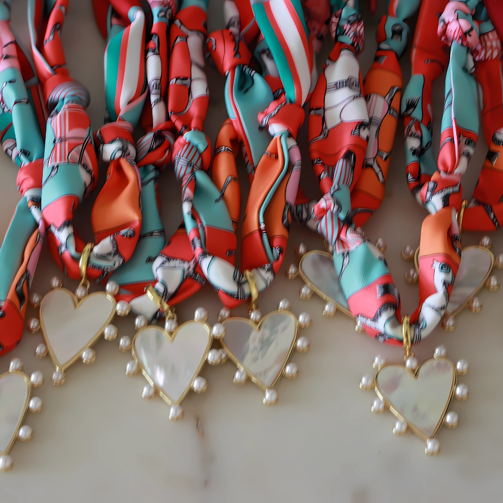 Scarlett Scarf Necklace Multi Color Horse Pattern with White Heart