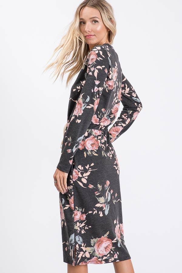 7th Ray - Floral Essence Midi Dress for Everyday-Wear D2771