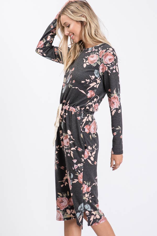 7th Ray - Floral Essence Midi Dress for Everyday-Wear D2771
