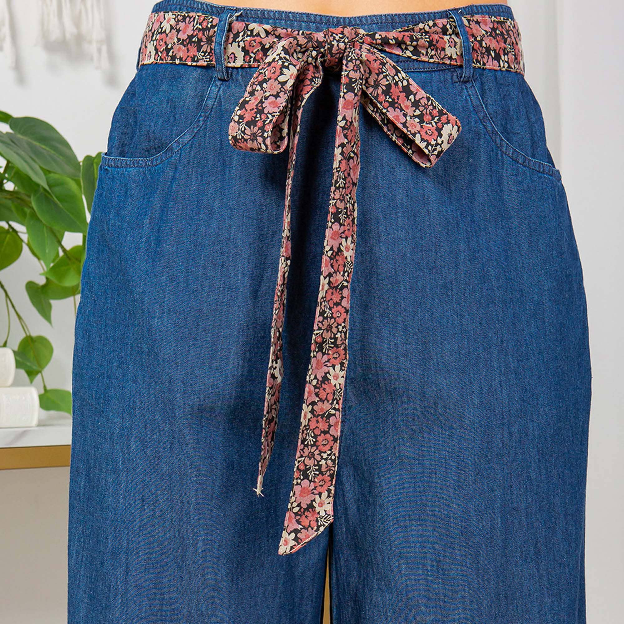 Young Threads - Boho Flare: Overdyed Denim Bellbottom Pants with Printed