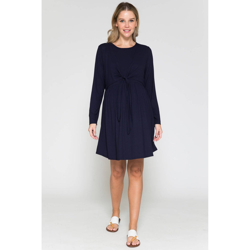 Story Teller - Maternity Wrap Waist Ruched Ruffle Spring Midi Dress