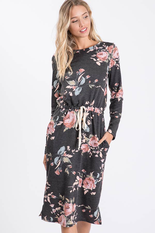 7th Ray - Floral Essence Midi Dress for Everyday-Wear D2771