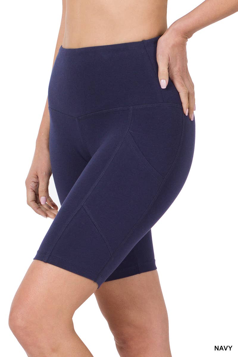 42POPS - SI-22170 COTTON WIDE WAISTBAND BIKER SHORTS WITH POCKETS