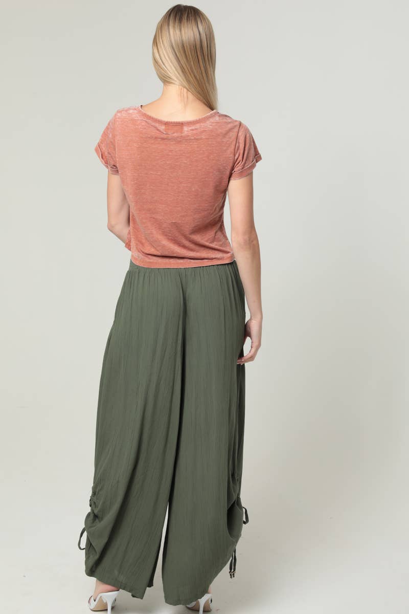 ANGIE - B3710-ASIS SIDE CINCH WIDE LEG PANTS WITH SMOCKED WAIST AND