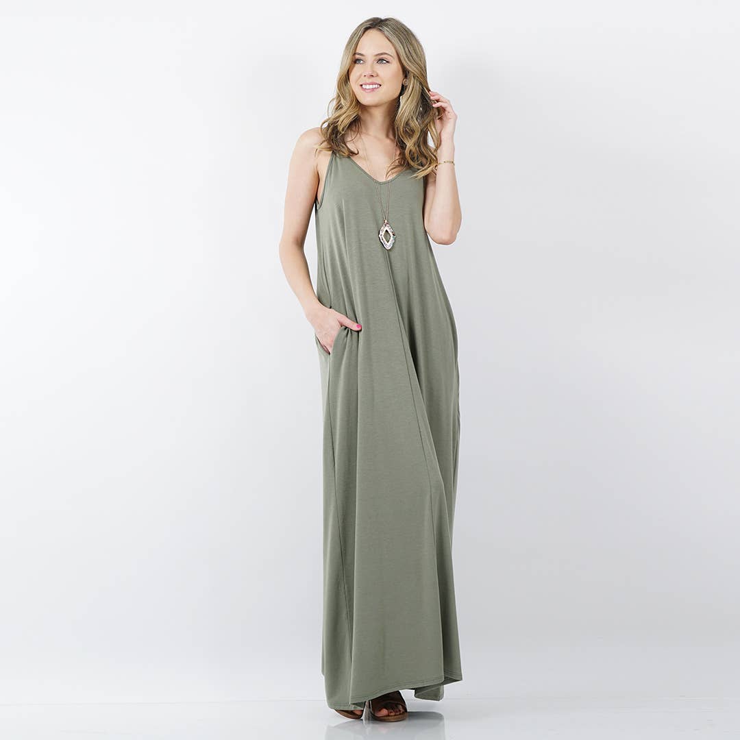 42POPS - V-NECK CAMI MAXI DRESS /w adjustable strap